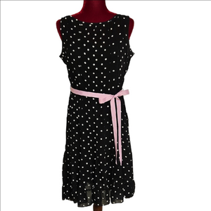 Black Polka Dot Dress with Pink Belt Size 8P
